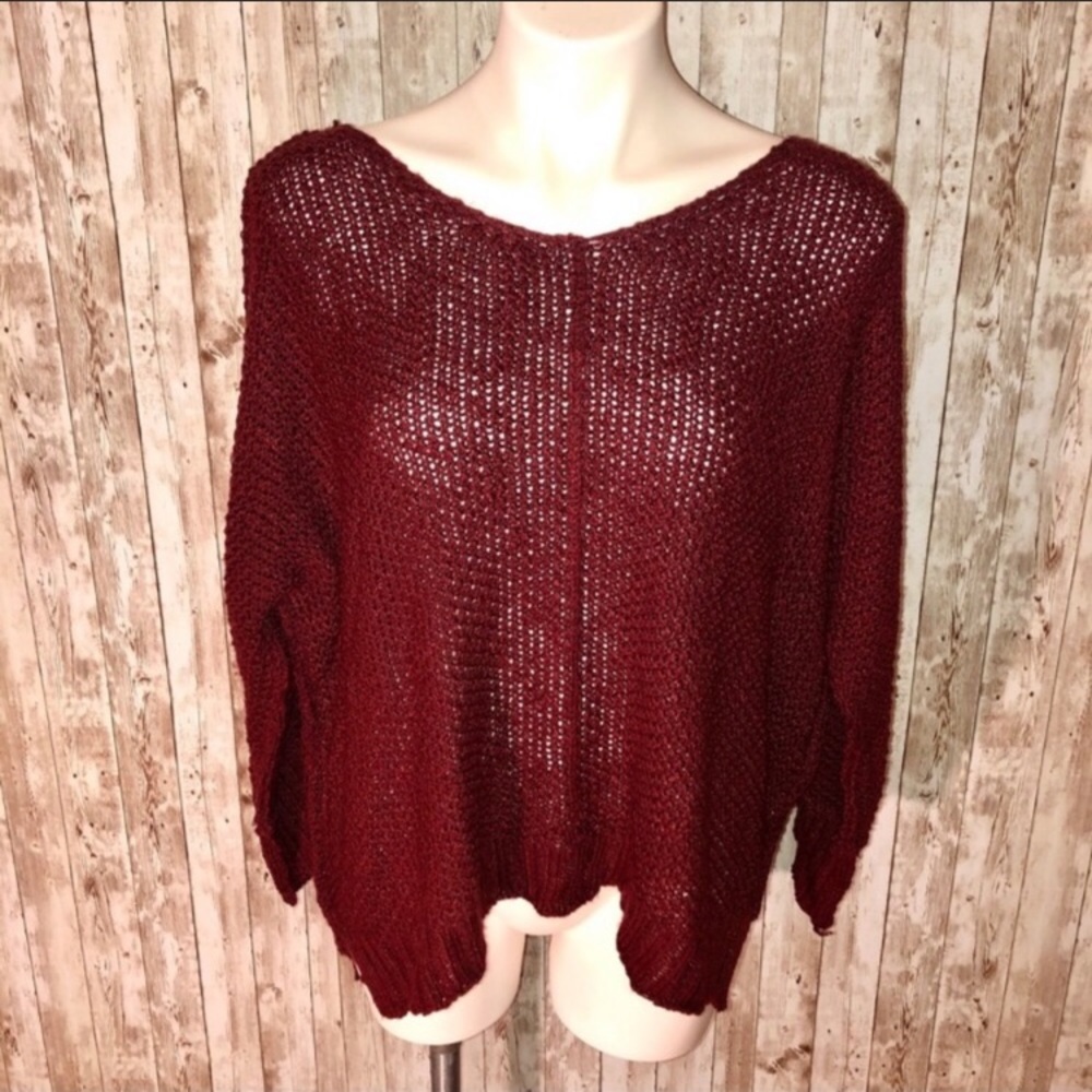 Kayla’s Armoire maroon crochet loose fit sweater